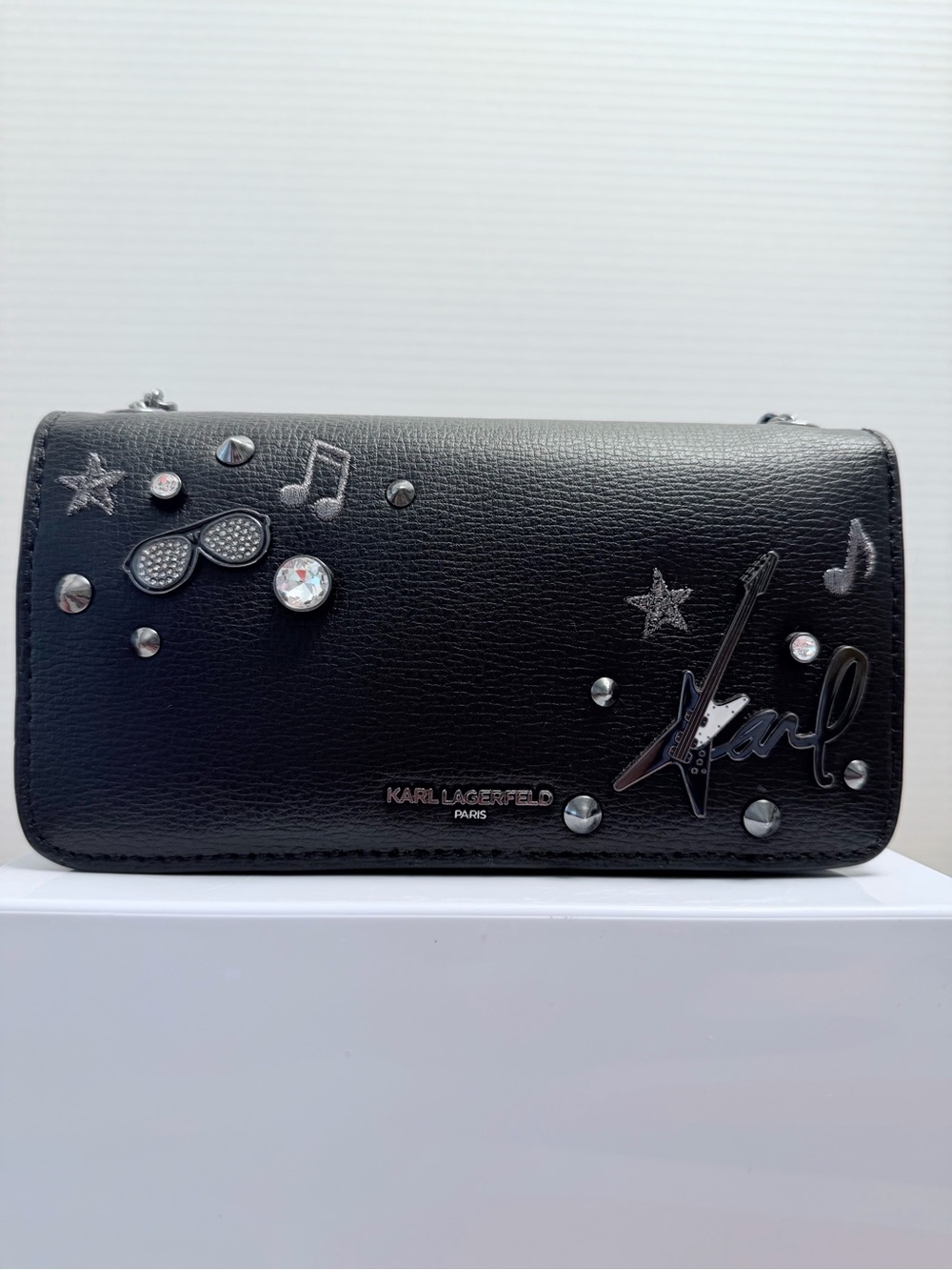 Karl Lagerfeld Paris Kosette Shoulder Bag Black Rock-Chic Embellished Crossbody